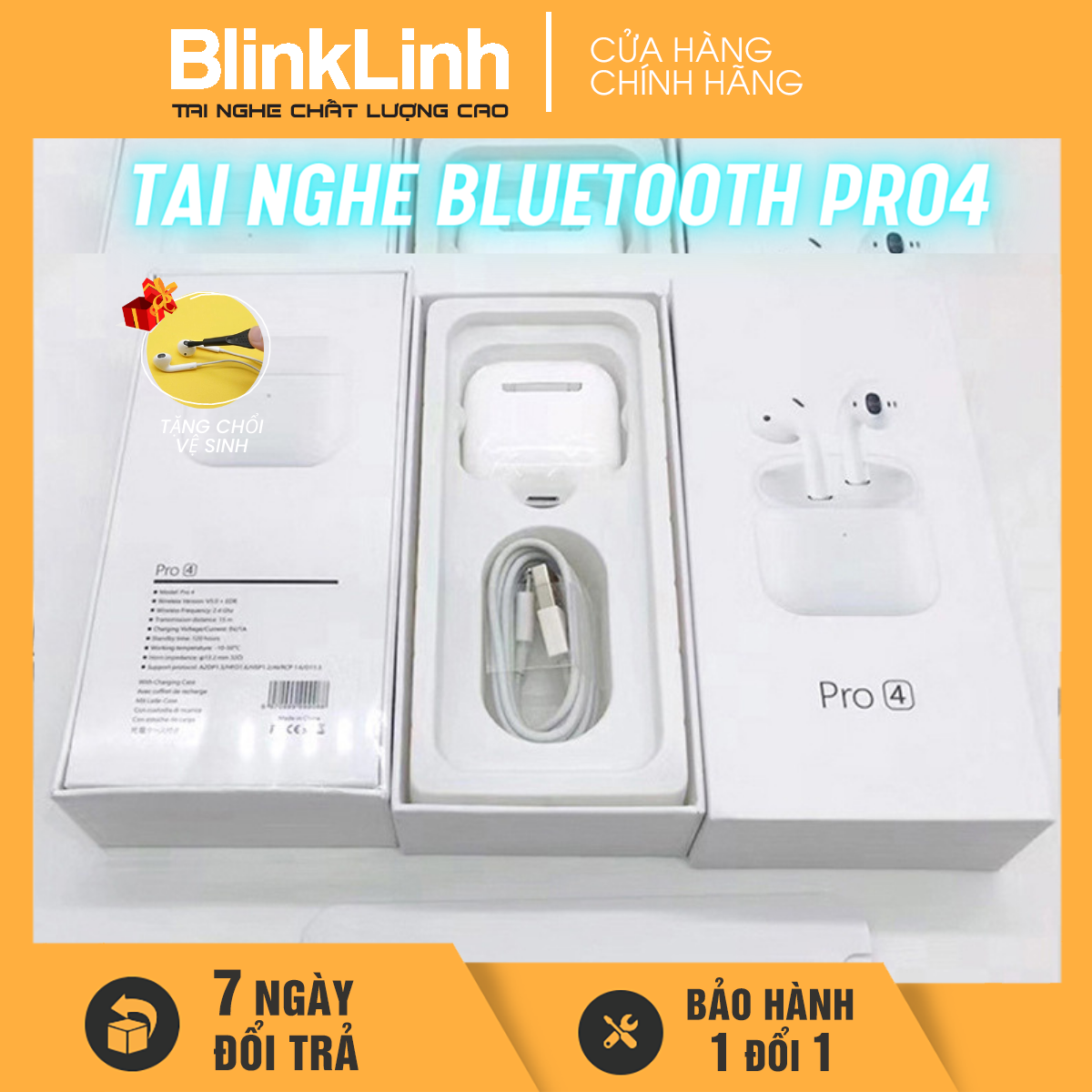 Tai Nghe Bluetooth Pro4 Không Dây chống nước chống ồn, cảm ứng 1 chạm, micro rõ, kết nối nhanh, bắt xa hơn 10m, Định vị, Đổi Tên 