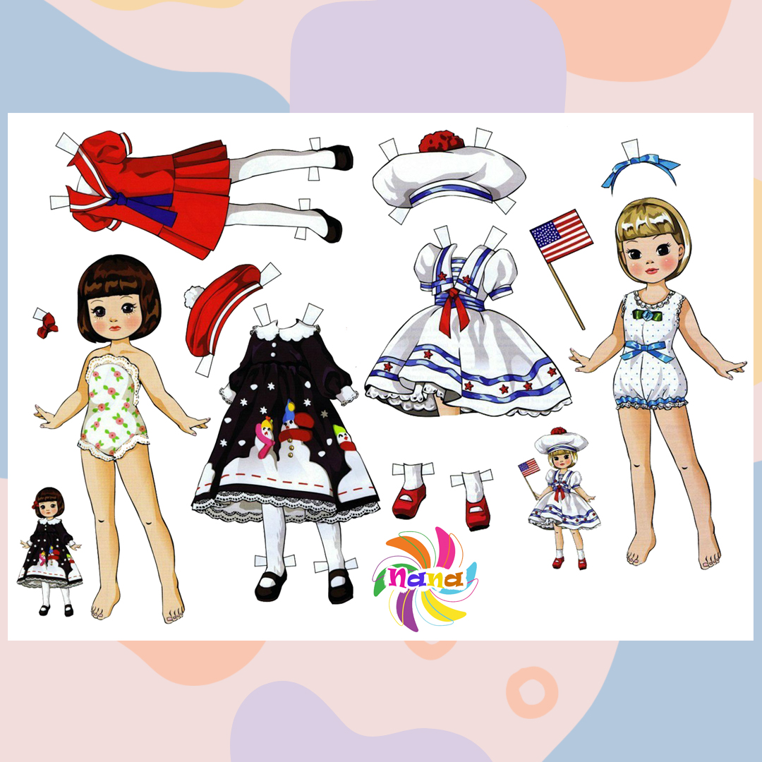 Búp bê giấy (paper doll) đồ chơi cắt thủ công cho bé Combo 4 hình siêu đáng yêu, siêu nét BBG0016