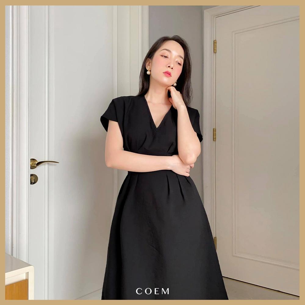 Váy Đầm Nữ Thiết Kế Cao Cấp Cổ Xẻ Chiết Eo Tôn Dáng CO EM Đầm Midi Chất Liệu Linen Sang Trọng Phù Hợp Hẹn Hò Tiệc Tùng