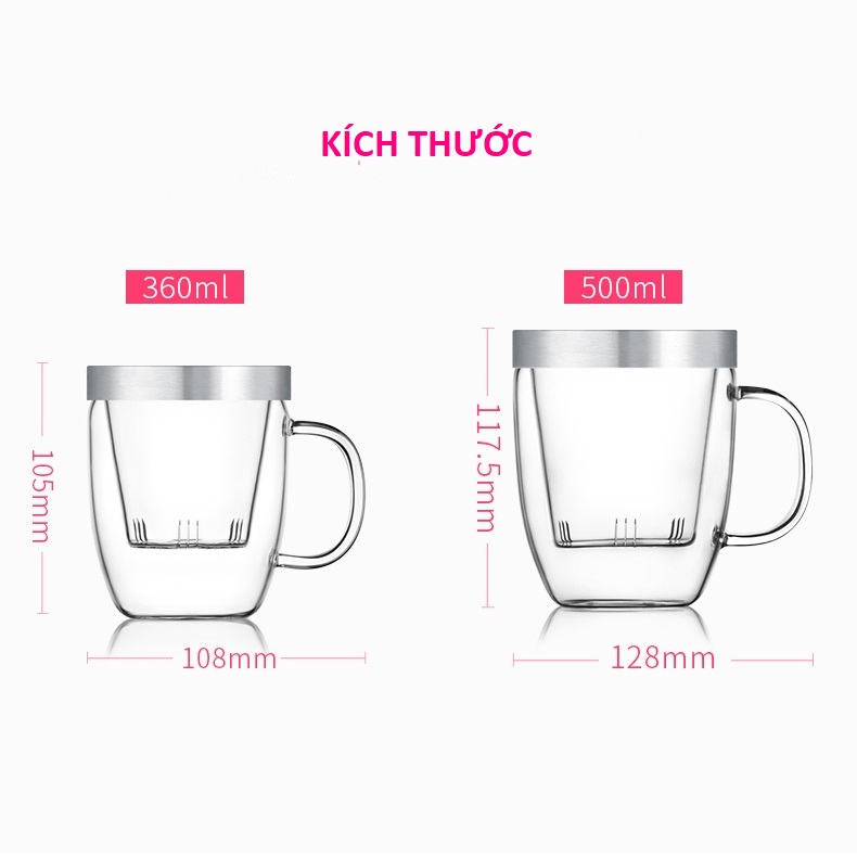 Ly lọc trà thủy tinh chịu nhiệt lõi thủy tinh 360ml - 500ml - Cốc trà thủy tinh có lõi lọc S011B