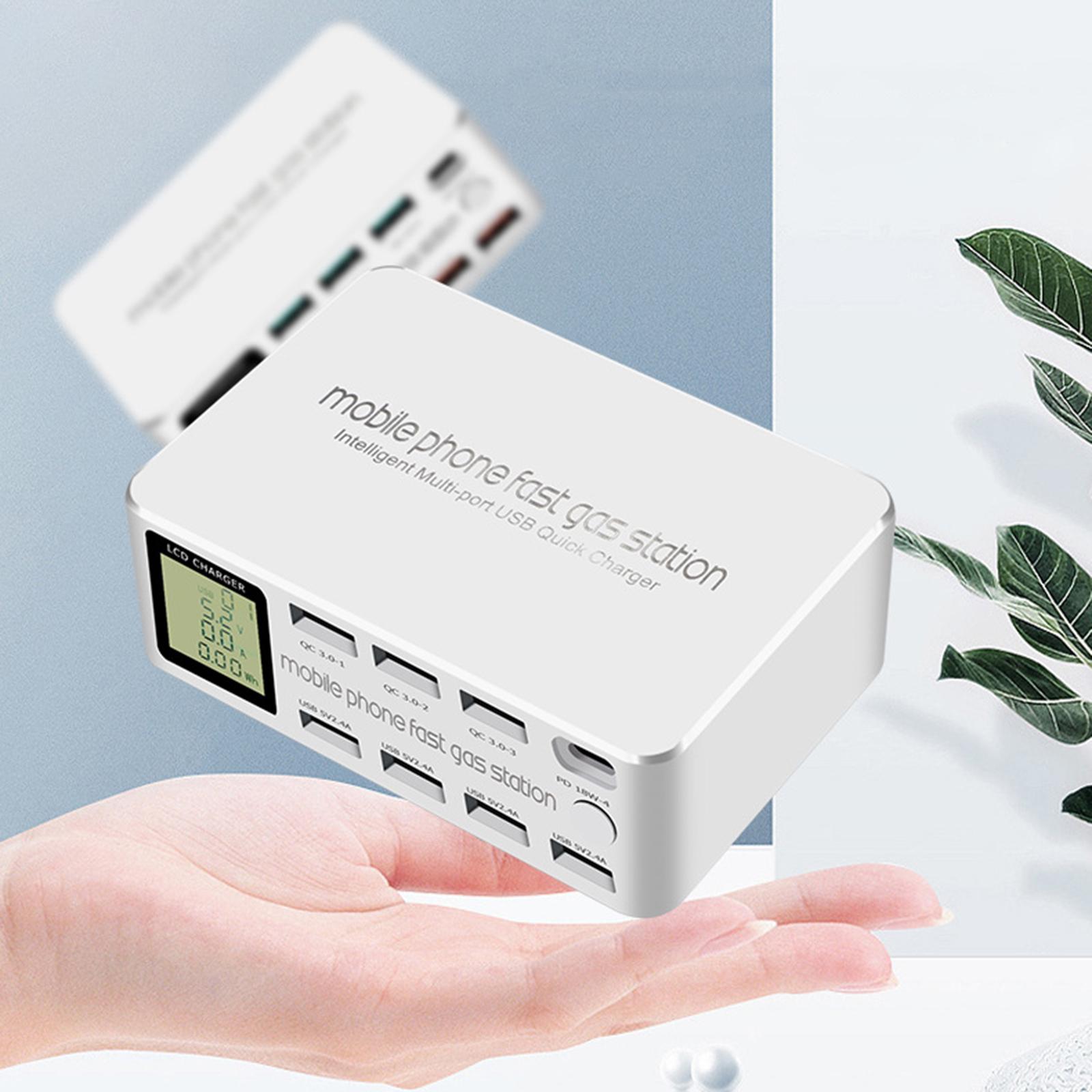 8 Ports Quick Charger Charging Station HUB Type C PD Fast Charger EU-Plug