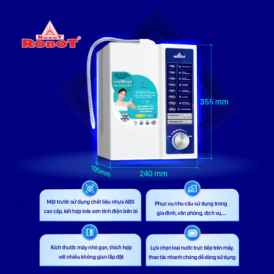 Máy Lọc Nước Điện Giải Ion Kiềm ROBOT ionMega 37 Dòng Máy Cơ - Hàng Chính Hãng