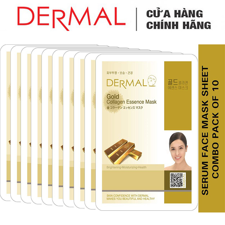 Mặt Nạ Dermal Chiết Xuất Vàng Dưỡng Sáng Da Gold Collagen Essence Mask 23g - 10 Miếng