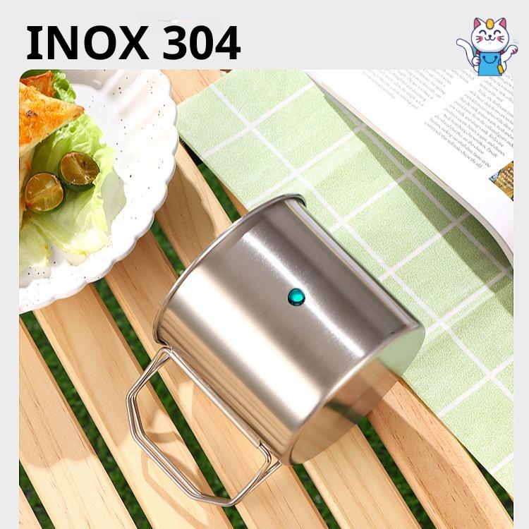 Cốc Inox 304 Siêu Bền Để Đun Nước Nấu Mỳ Ăn Uống Khi Đi Dã Ngoại