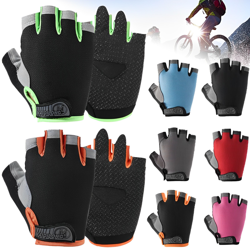 Găng Tay Xe Đạp Ngón Nam Nữ Chống Trượt Chống Sốc Thoáng Khí Mùa Hè Găng Tay Xe Đạp Fingerless Thể Thao Tập Gym Xe Đạp Găng Tay Color: B - Black