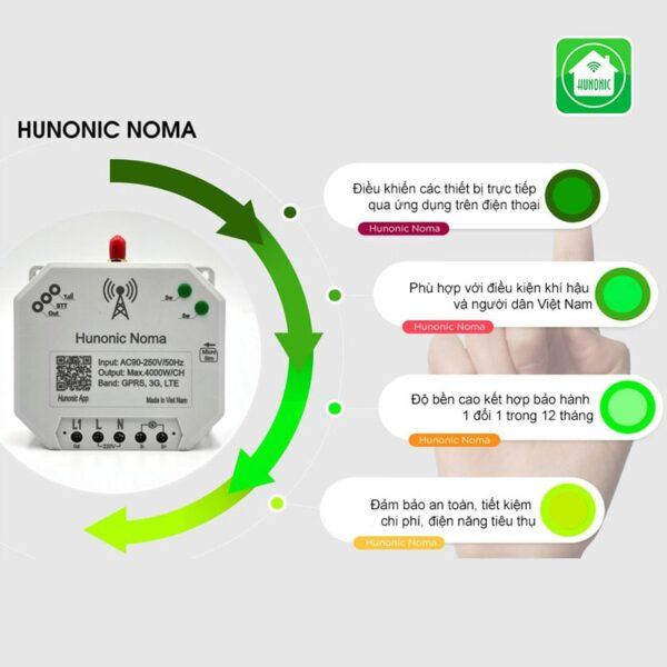 Công tắc Noma Hunonic 4 kênh | Điều Khiển Mọi Thiết Bị Từ Xa Qua Điện Thoại Dùng Sim | Công Tắc Không Xài Wifi Vô Cùng Tiện Lợi [Hàng Chính Hãng]