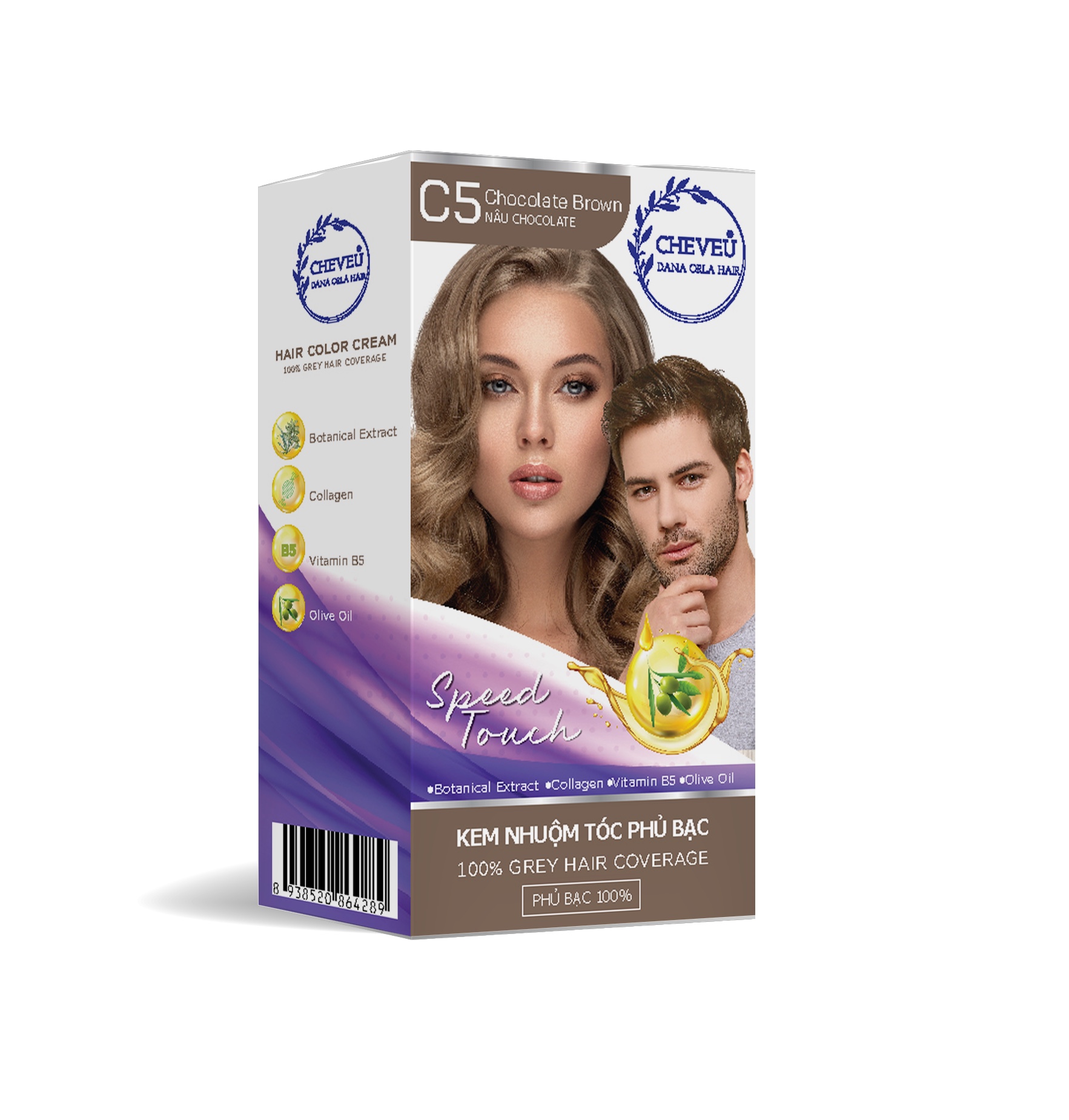 C5 - Nâu Chocolate -  Kem nhuộm tóc phủ bạc Thảo Dược Cheveu