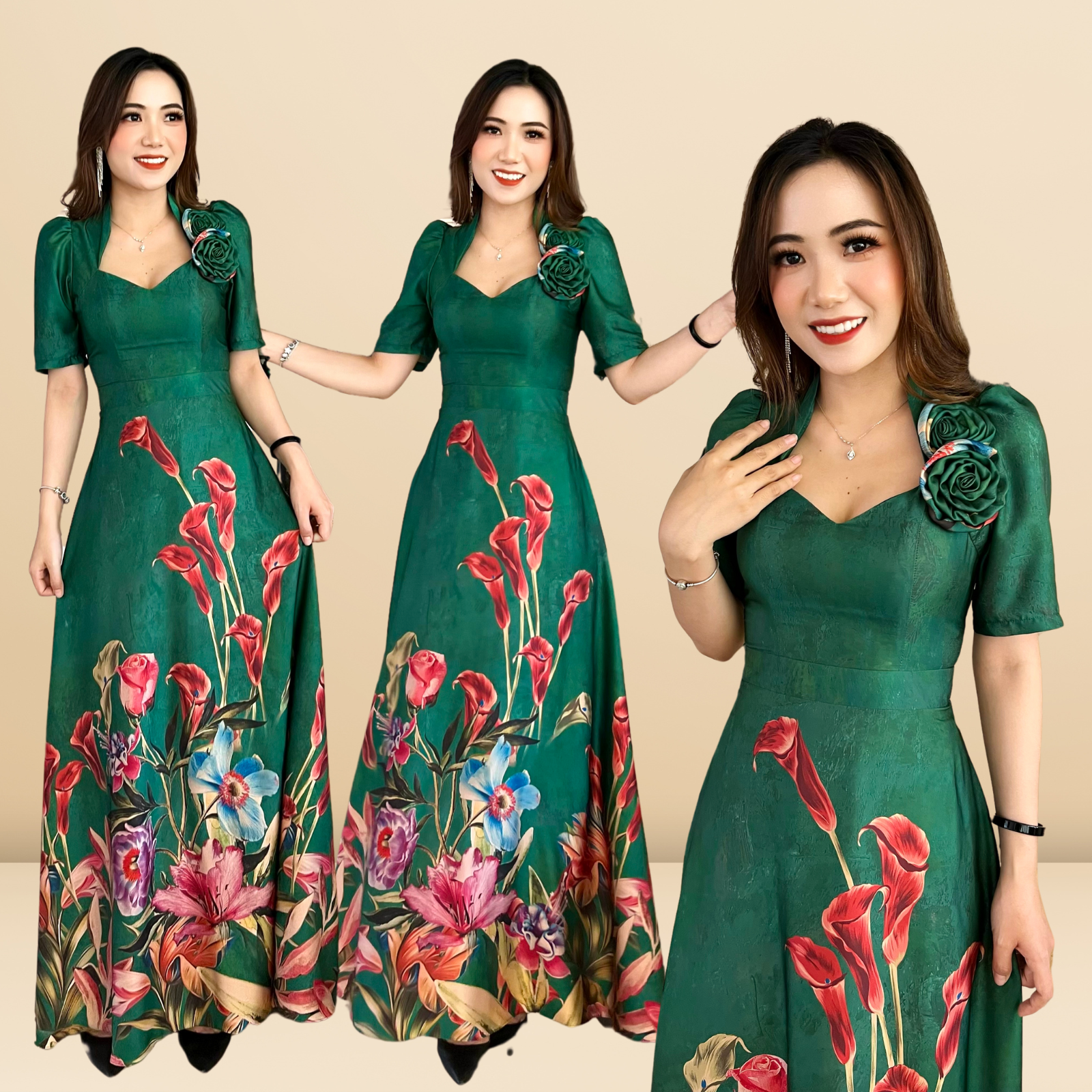 Đầm xoè nữ hoàng hoạ tiết hoa cao cấp sang trọng Lilybelle Dress