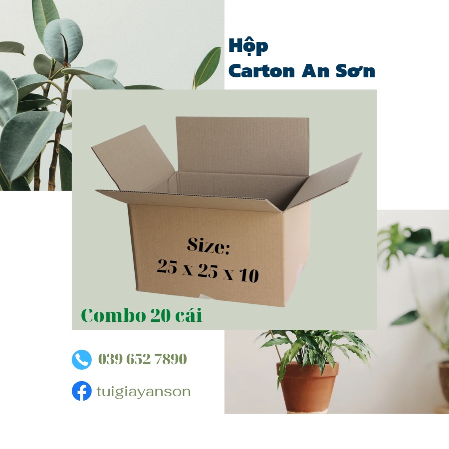 Combo 20 Hộp Bìa Carton Hộp Bìa Gói Hàng Ship Cod Dày Dặn KT 25x20x15cm