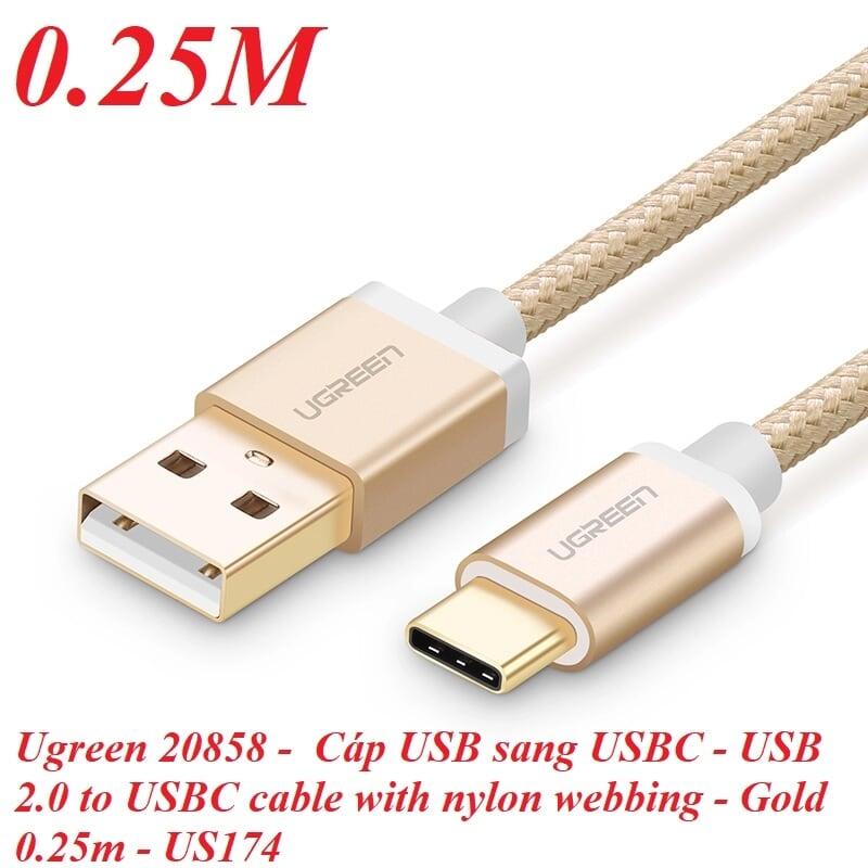 Ugreen UG20858US174TK 0.25M màu Vàng Dây USB 2.0 sang Type-C đầu nhôm dây bọc vinyl - HÀNG CHÍNH HÃNG