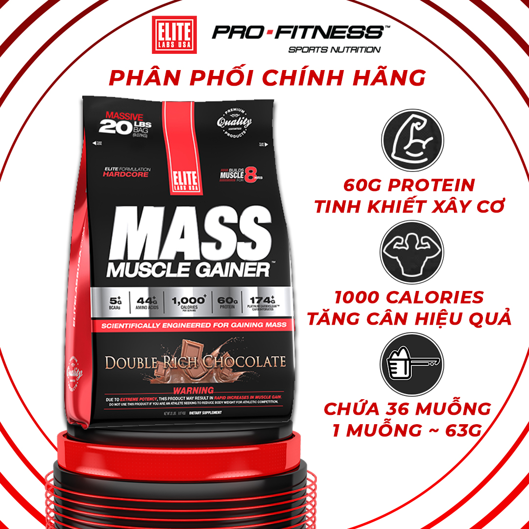 Sữa Tăng Cân Elite Labs Mass Muscle Gainer 20lbs (9kg)