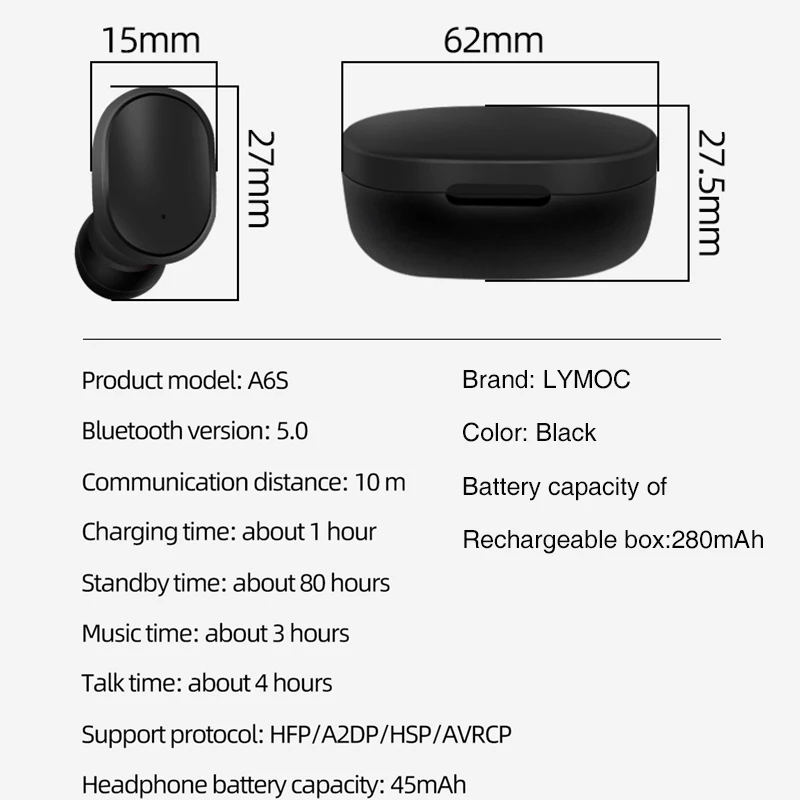 Tai nghe không dây bluetooth 5.0 true wireless A6