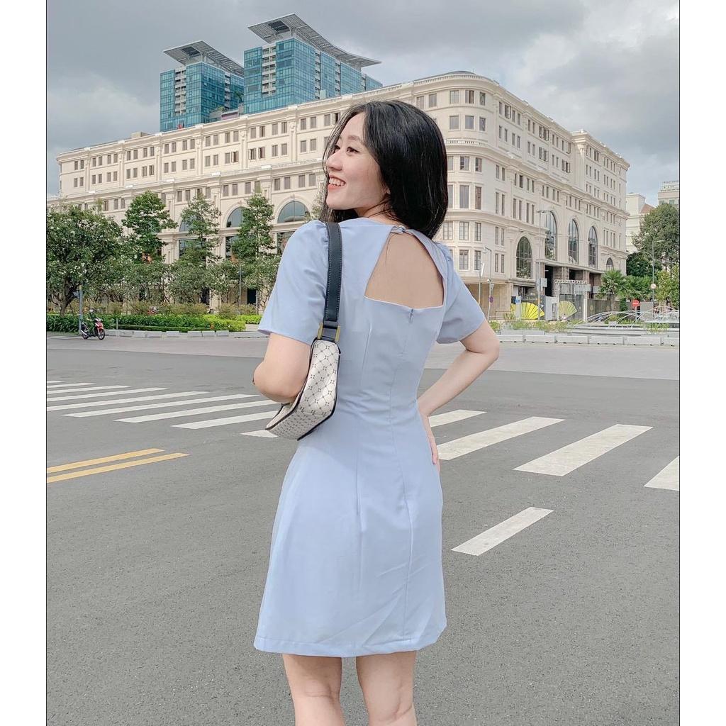 Váy Khuy Cúc Bọc Hở Lưng, Ôm Eo, Tôn Dáng, Màu Dịu Dàng
