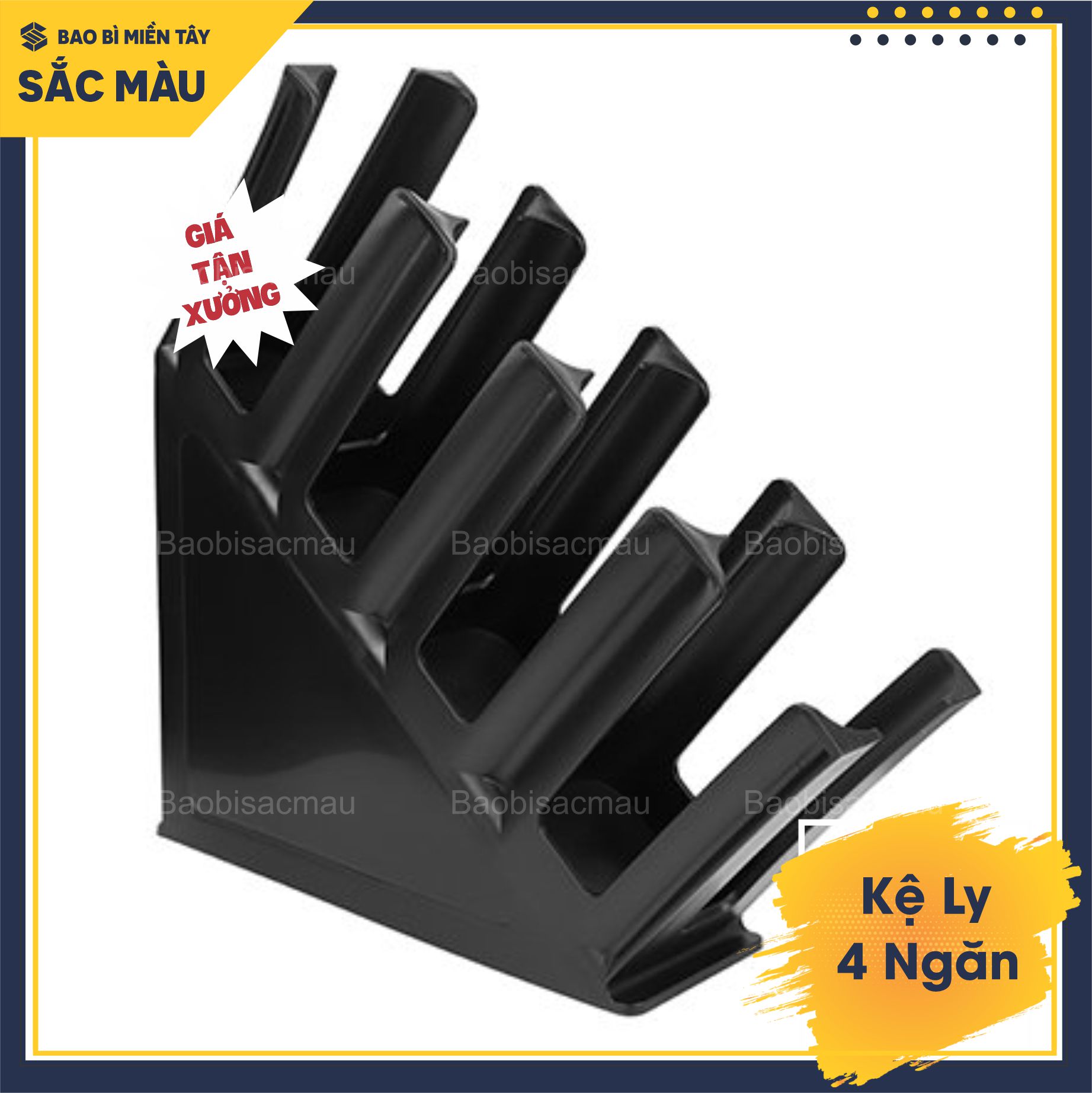 Kệ đựng ly/cốc nhựa màu đen 4 ngăn
