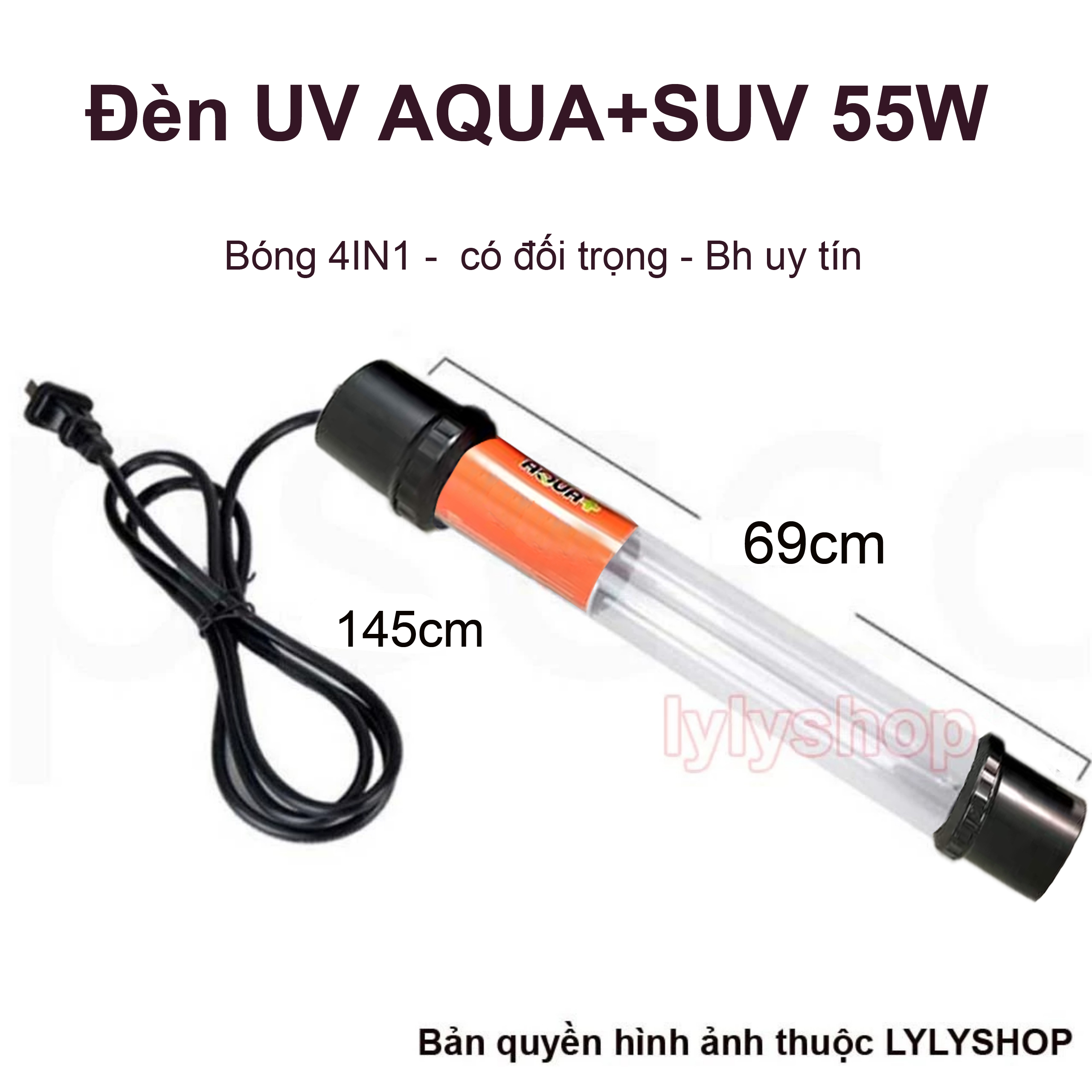 Đèn UV 55W có đối trọng bóng Bốn cao cấp, diệt tảo, diệt khuẩn bể cá, hồ cá Koi, hồ thủy sinh siêu trong 7 ngày ( Trắng) 