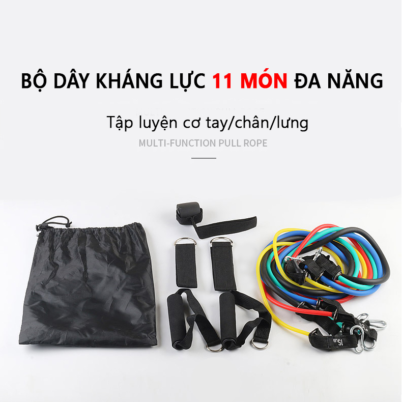 Dây ngũ sắc cao su tập Gym  chính hãng Rhino R401 full body, dây ngũ sắc 11 món tập thể hình đa năng tại nhà, văn phòng, phòng Gym