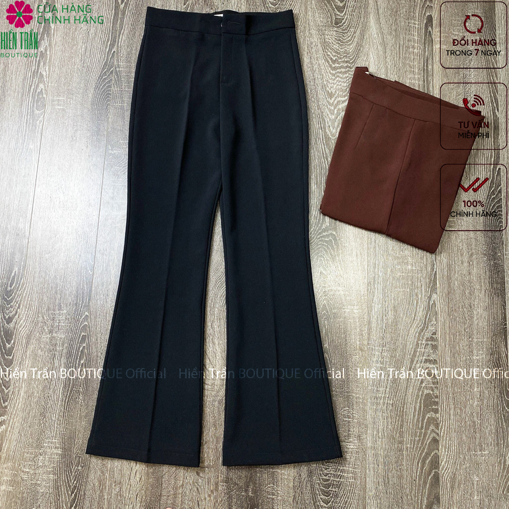 Quần ống loe Hiền Trần BOUTIQUE lưng cạp cao 1 cúc suông rộng nữ dài culottes màu đen nâu