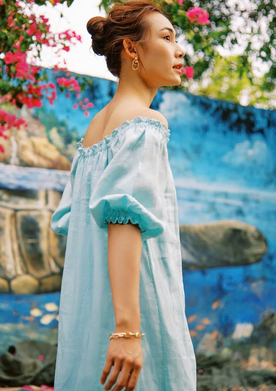 Đầm Midi Linen Thêu Tay Hạ Vy Dre210 thời trang thiết kế Hity