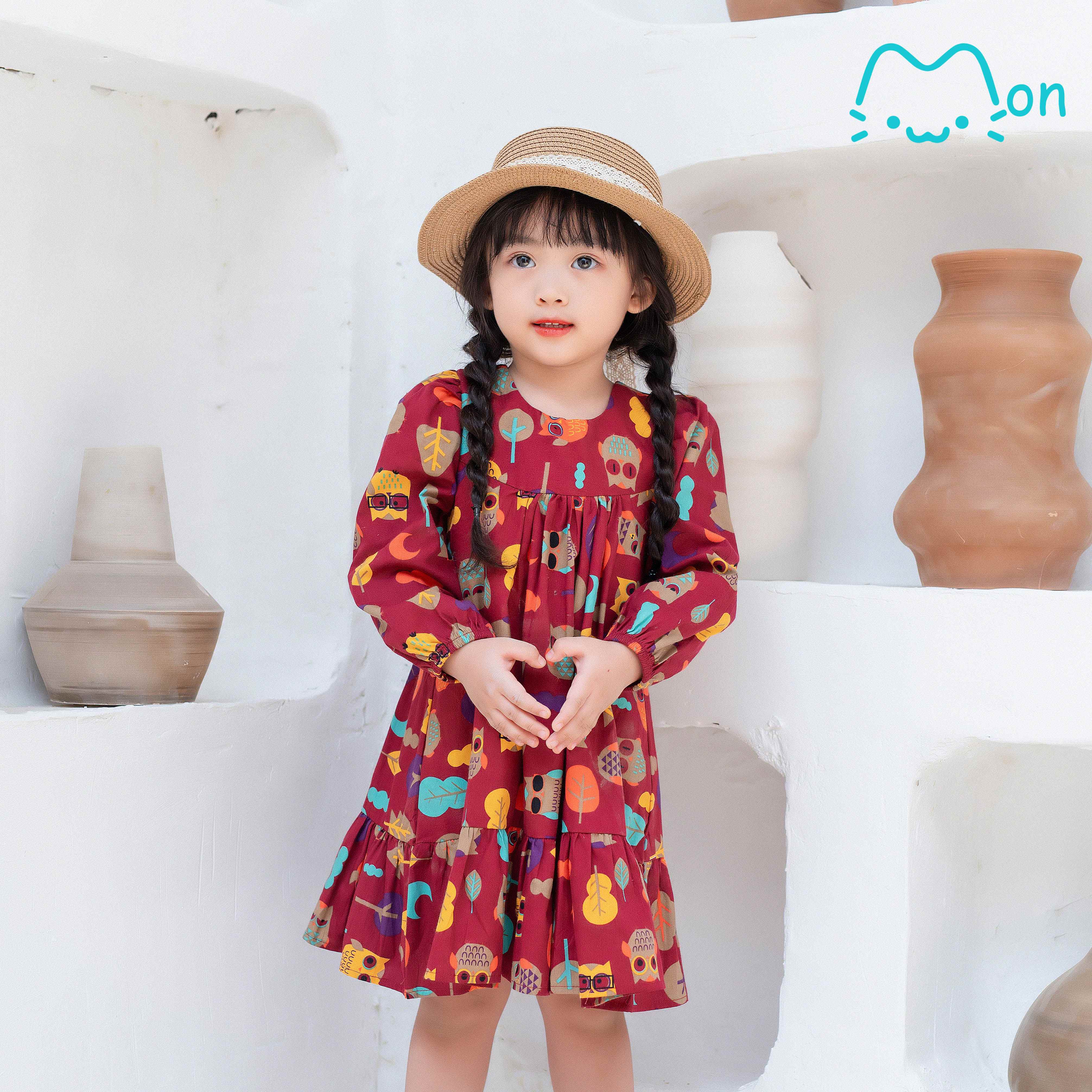 Váy babydoll cho bé gái dáng dài chất cotton cao câp nhẹ mát, phù hợp đi chơi đi học cho bé 1-6 tuổi MonBabies, VL09, VL10