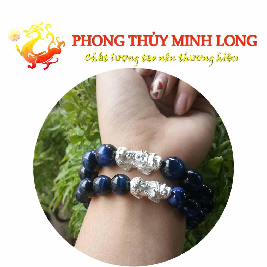 Vòng tay đá Mắt Hổ Xanh Dương 5A mix tỳ hưu Bạc hợp mệnh Thủy và Mộc
