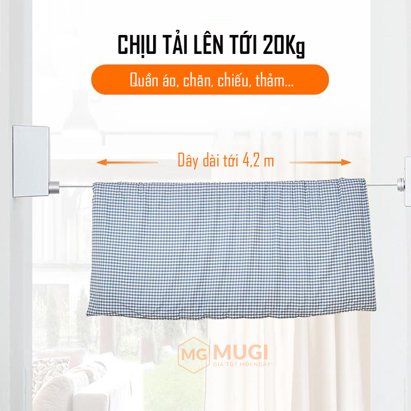Dây phơi quần áo, dây phơi đồ thông minh gắn tường tiện lợi - MUGI