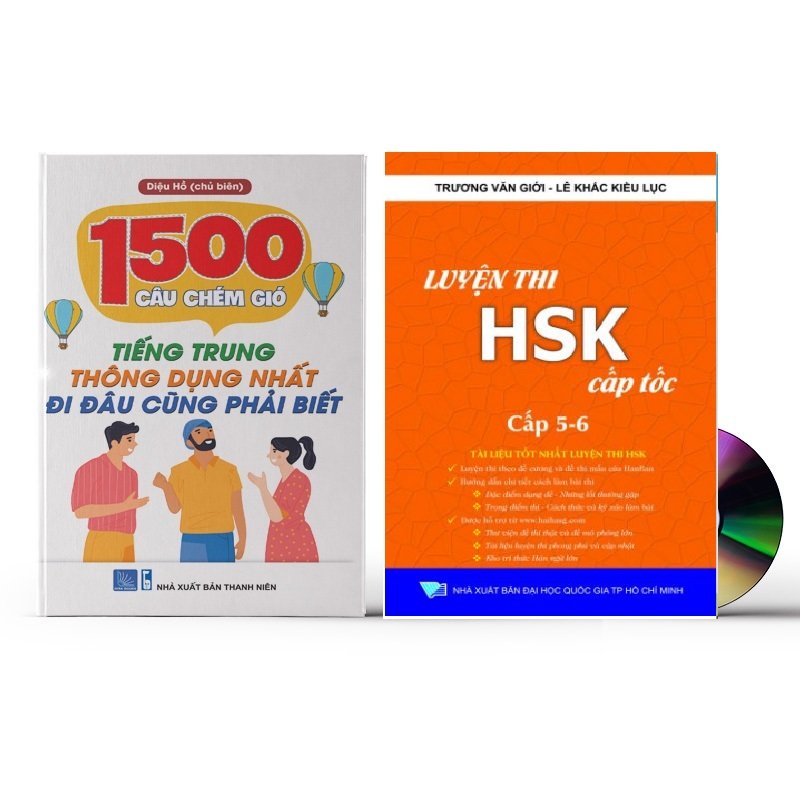 Combo 2 sách: 1500 Câu chém gió tiếng Trung thông dụng nhất + Luyện thi HSK cấp tốc - Cấp 5+6  (kèm CD)