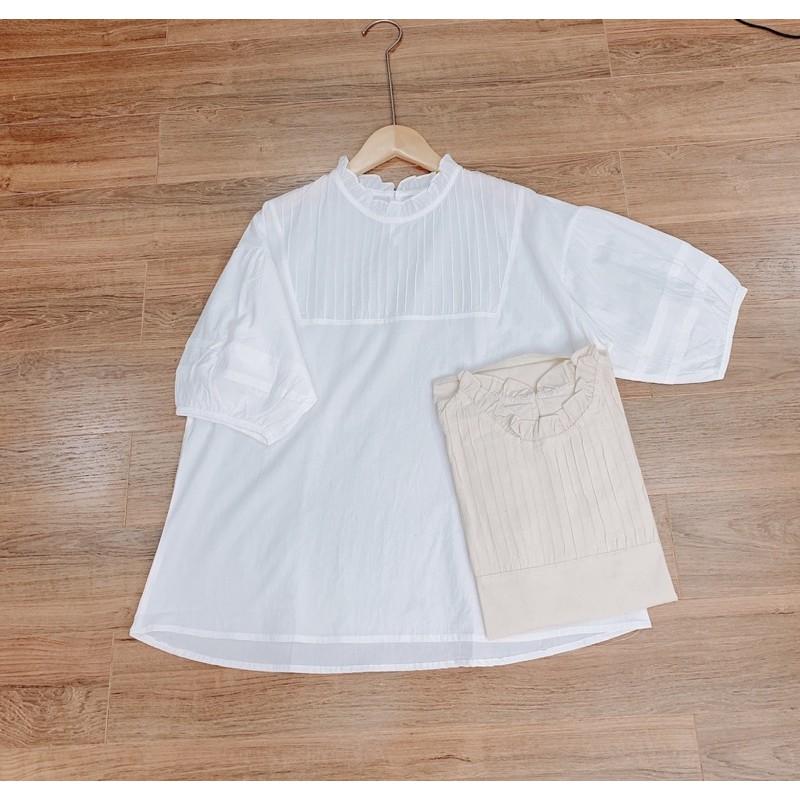 Áo babydoll xếp ly - áo sơ mi trắng cộc tay