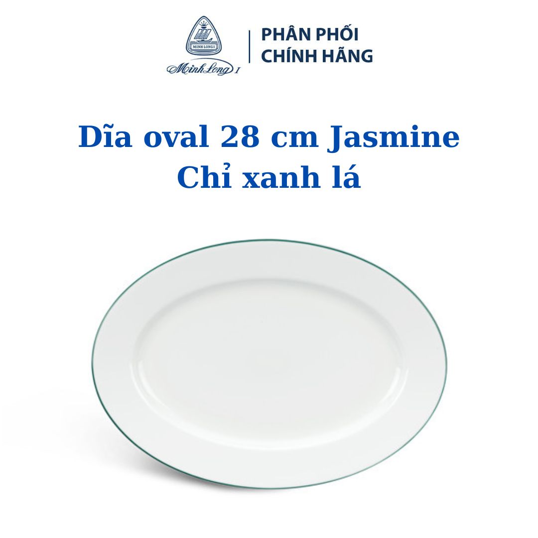 Dĩa oval 28 cm - Jasmine - Chỉ xanh lá - Gốm sứ cao cấp Minh long 1