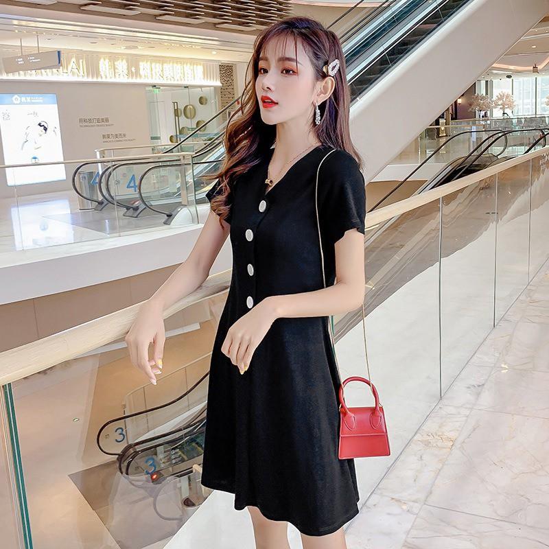 Đầm tay ngắn cổ chữ V thiết kế dáng chữ A thanh lịch