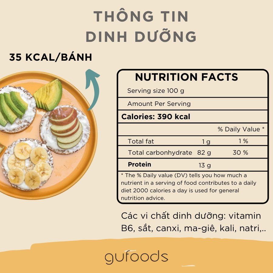 Bánh gạo lứt ăn kiêng GUfoods - Phù hợp Eat clean, Thực dưỡng, Tập Gym, Kiểm soát cân nặng, Thuần chay