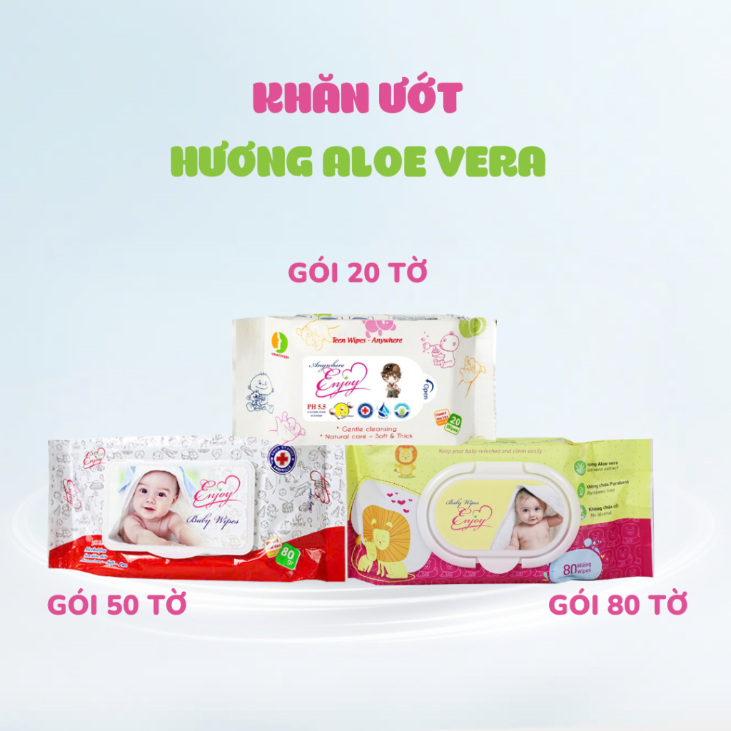 Khăn ướt baby ENJOY mềm mại, dưỡng ẩm, tiện dụng, đạt chuẩn sức khỏe SGS - Gói 20/50/65/80 tờ