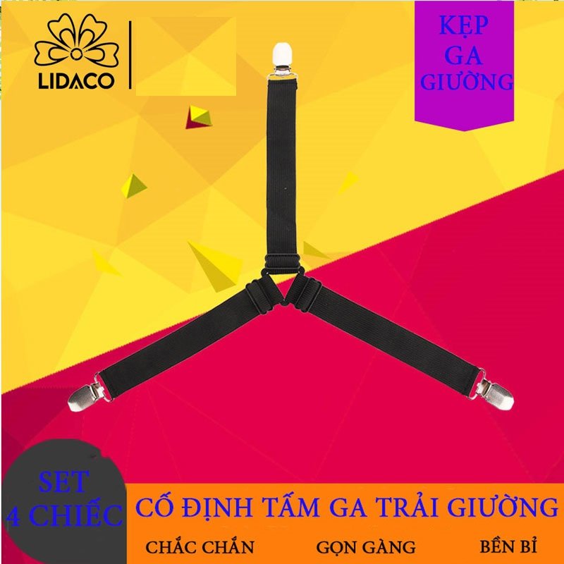 Set 4 chiếc Kẹp ga giường drap Lidaco cố định ga giường chống xê dịch chất liệu inox không gỉ