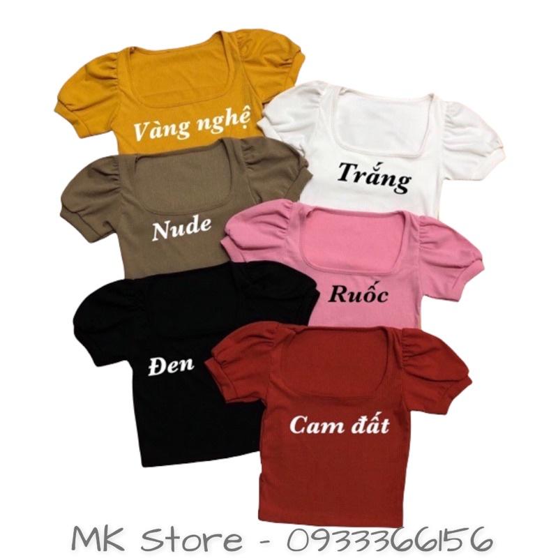 Áo Thun Croptop Tay Phồng Cổ Vuông