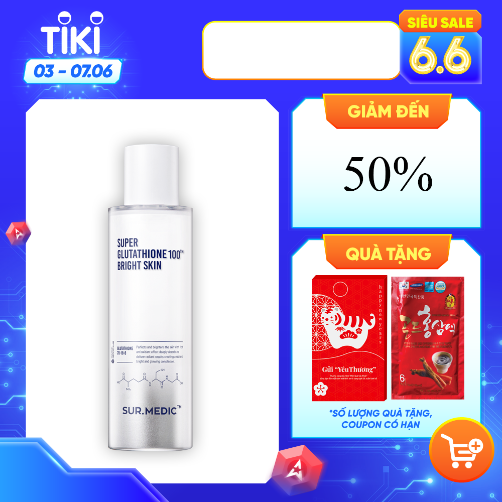 Nước Cân Bằng Giữ Ẩm Dưỡng Sáng Da SURMEDIC Super Glutathione 100 Bright Skin 145ml