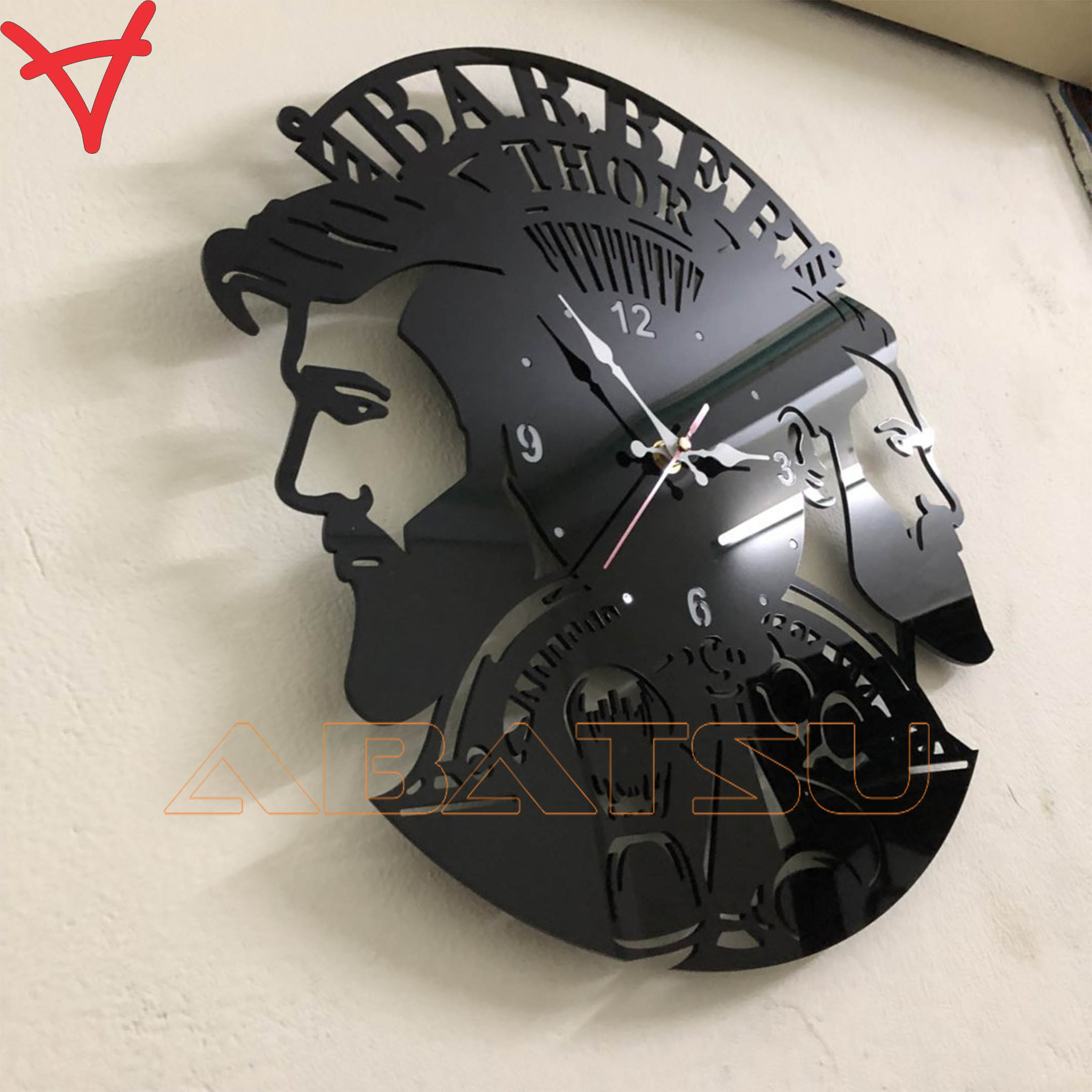 Tranh Đồng Hồ Treo Tường Cắt Tóc Barber Abatsu