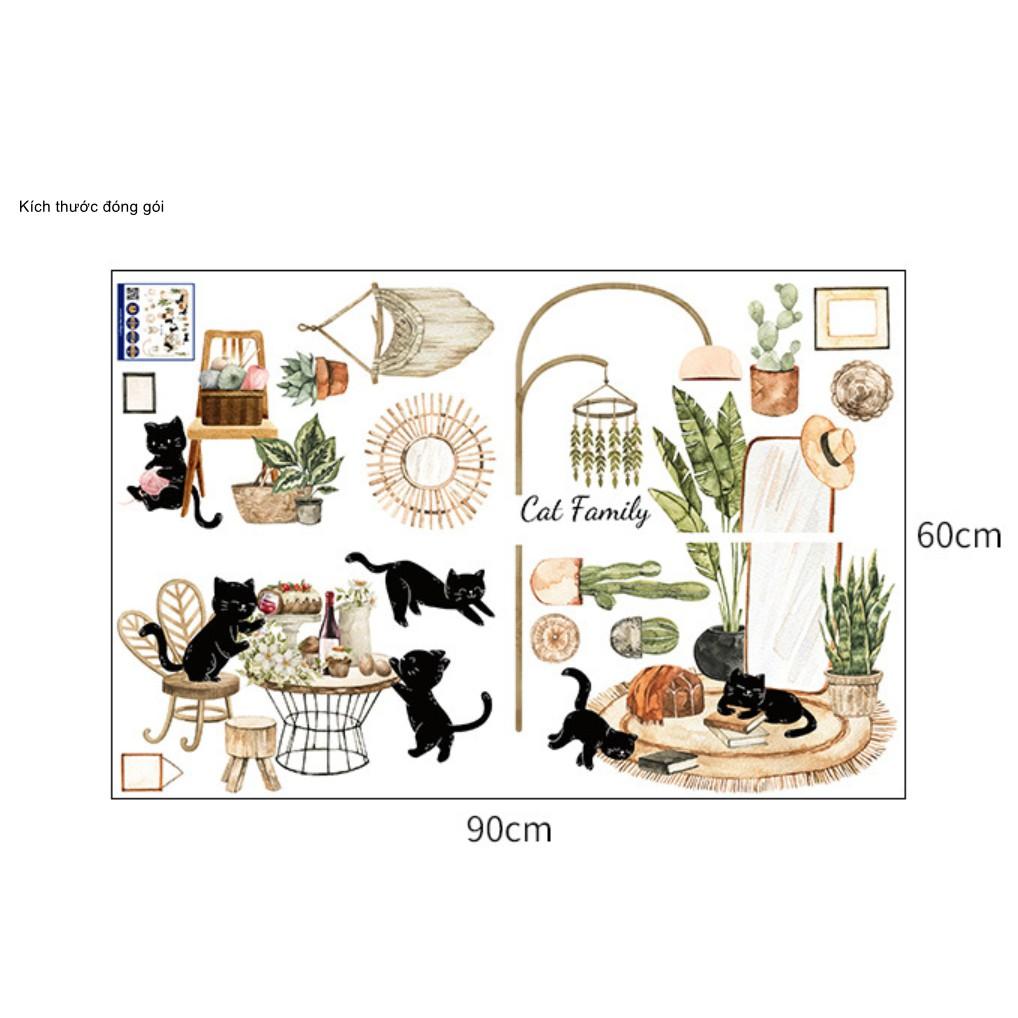 Decal dán tường trang trí - CAT FAMILY TINH NGHỊCH