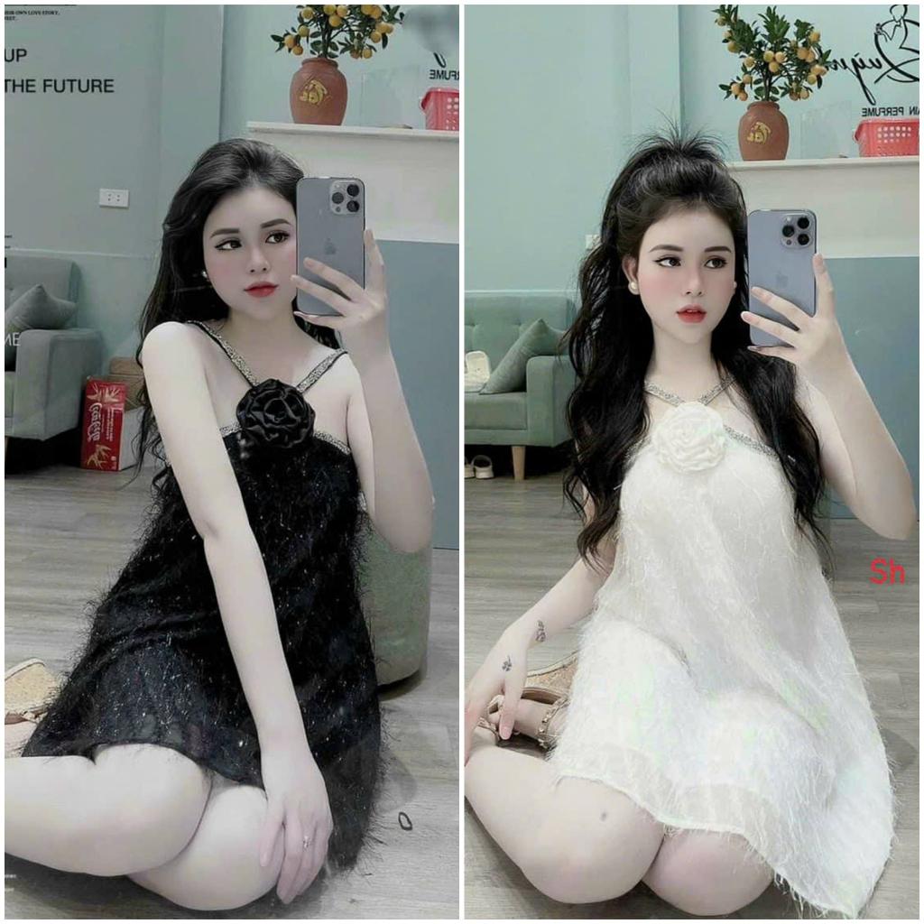 Đầm suông babydoll lông vũ siêu hot phối dây kim tuyến