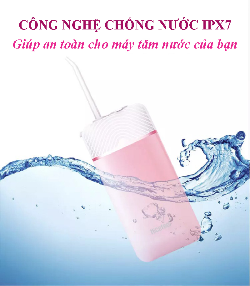 Máy tăm nước mini Nicefeel FC2550 Xanh chính hãng, tặng túi đựng máy chính hãng sang trọng, sử dụng pin sạc, chống nước IPX7, Có chứng nhận FDA, CE, FCC, RoHS, ATL-Intertek