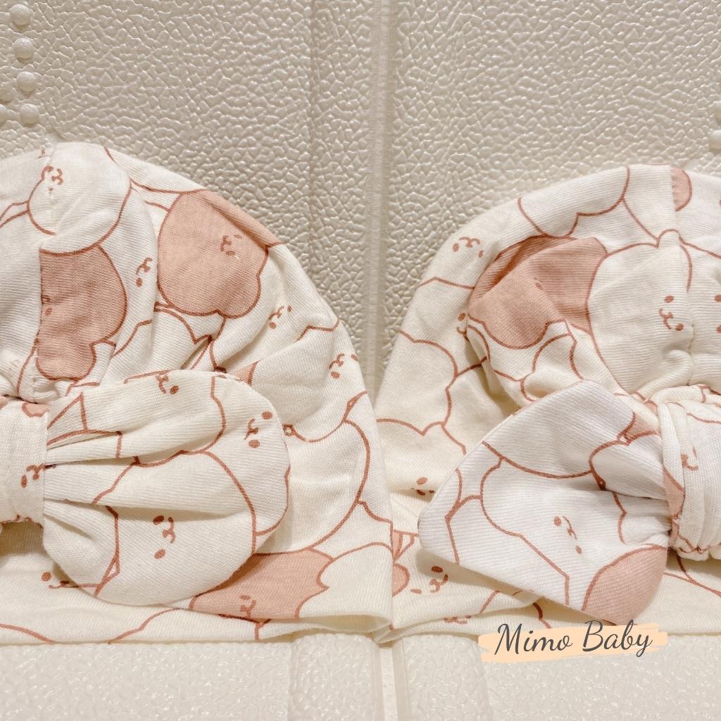 Mũ turban màu kem họa tiết hình gấu cho bé MTB96 Mimo Baby