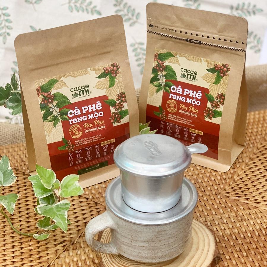 Cà phê nguyên chất rang mộc Blend Robusta và Arabica đậm đà thơm cafe pha phin ngon Cacao Mi 15g-250g