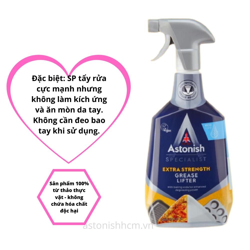 Bình xịt tẩy dầu mỡ cháy khét Astonish C6750 750ml sản xuất tại Vương Quốc Anh chuyên dùng vệ sinh các bề mặt bếp gas từ hồng ngoại và khu vực bếp