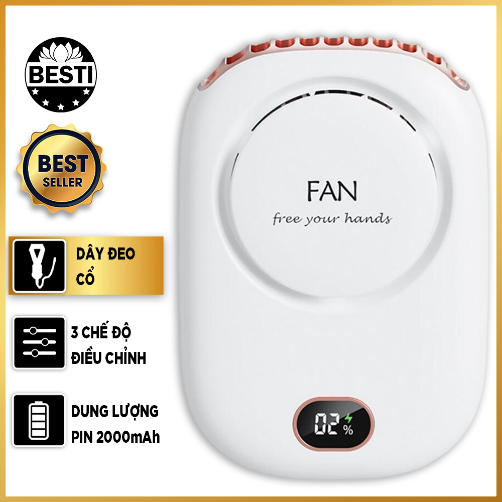 Quạt Mini Tích Điện Đeo Cổ Thời Trang Besti Y01, 3 Tốc Độ Gió Siêu Mát, Chạy Siêu Êm, Dung Lượng Pin 2000mAh, Phù Hợp Khi Chạy Bộ, Đi Du Lịch , Văn Phòng, Đi Chơi- Hàng Chính Hãng