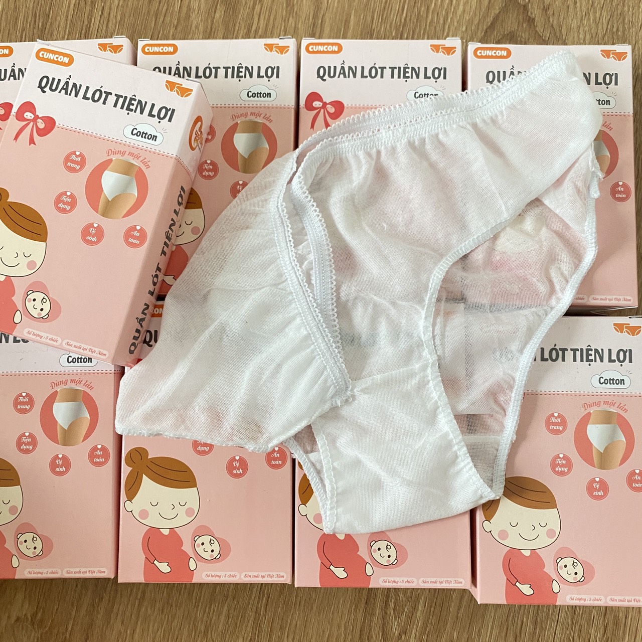 Hộp 5 cái Quần Lót Tiện Lợi CUNCON, chất vải cotton, đáy quần 2 lớp, dùng khi đi du lịch, mẹ bầu đi sinh, đi công tác