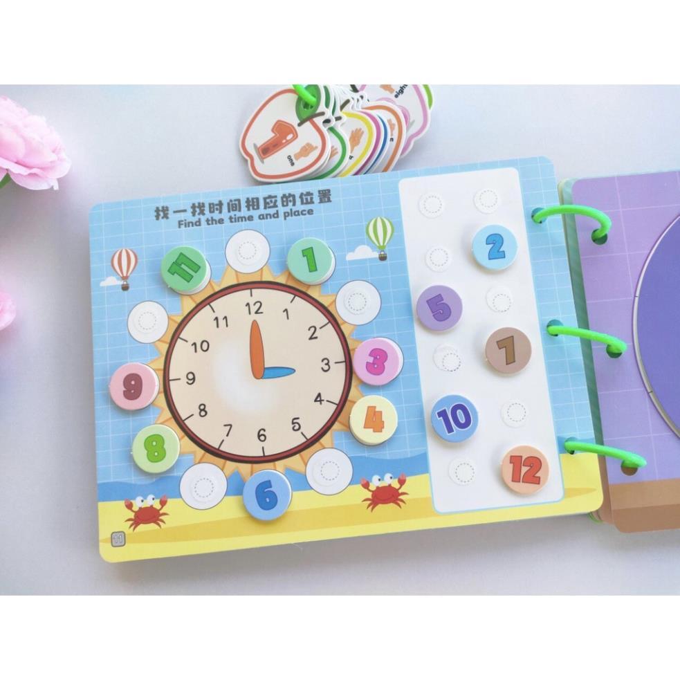 Đồ chơi giáo dục sớm cho bé, học liệu bóc dán toán học Montessori đầu đời Mathematics Quiet Book, 163 chi tiết 16 chủ đề