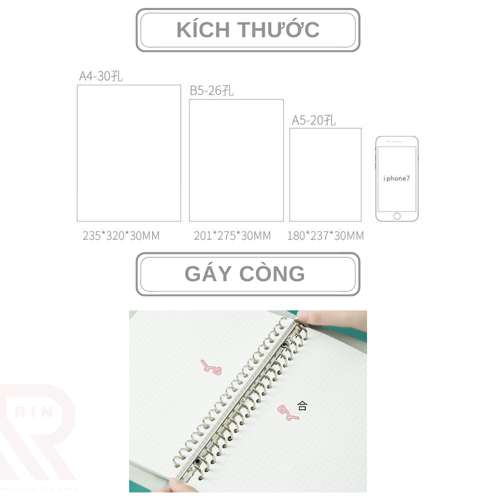 Bìa sổ tay nhựa / Bìa gáy còng Retro colors có thể thay lõi, ruột sổ nhiều size