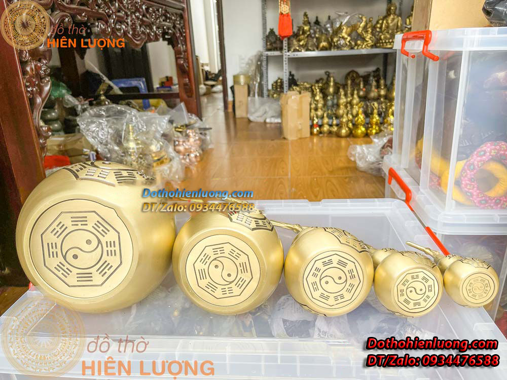 Hồ Lô Bát Quái Chữ Phúc Bằng Đồng Vàng Nguyên Chất Các Cỡ - Đồ Thờ Hiên Lượng