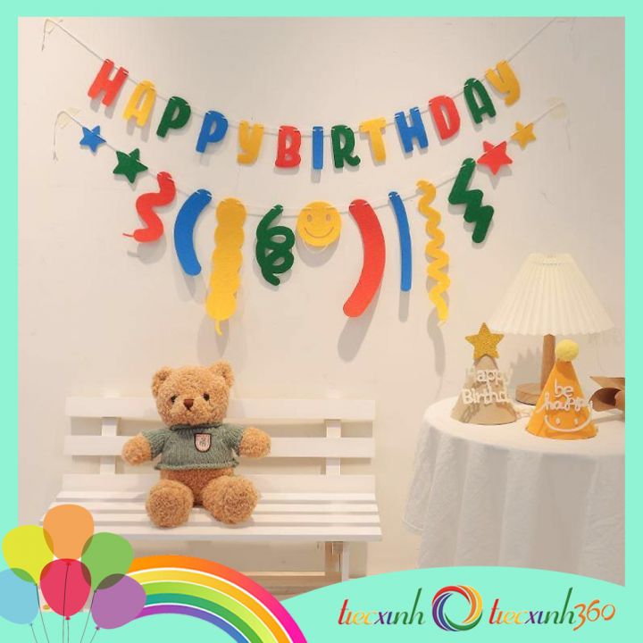 Set phụ kiện trang trí sinh nhật Happy Birthday confetti vải nỉ