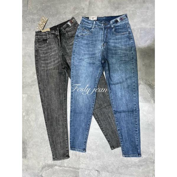 Quần Jeans Nữ Baggy Thêu Cạp Lưng Cao