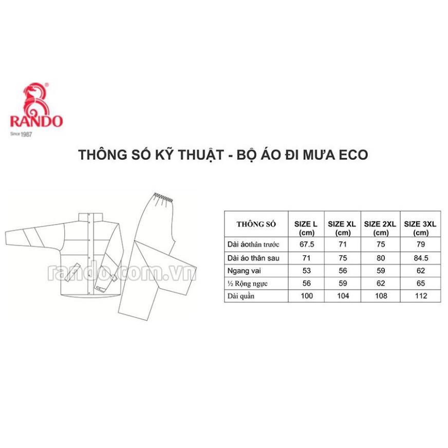 BỘ QUẦN ÁO MƯA Vải Dù Phản Quang Cao Cấp Không Thấm Nước Dành Cho Đi Phượt Đi Xe Đạp RANDO Chính Hãng ECO