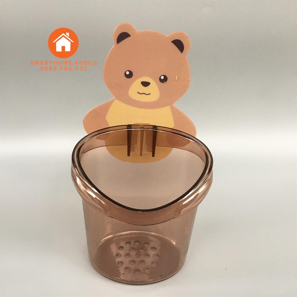 Ly Cốc Dán Tường Hình Gấu Nâu Đựng Bàn Chải, Kem Đánh Răng, Đồ Dùng Nhà Tắm